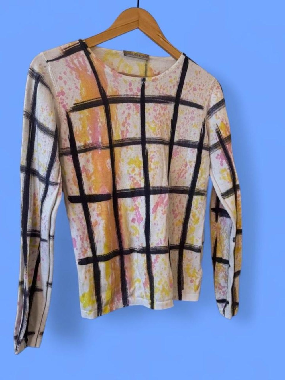 Women's Cream Check Print Long-Sleeve Sweater